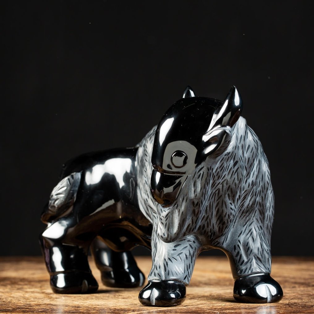 黑曜石 - 野牛雕塑 - 精彩的手工雕刻 - 高度: 155 mm - 闊度: 230 mm- 3130 g #2.1