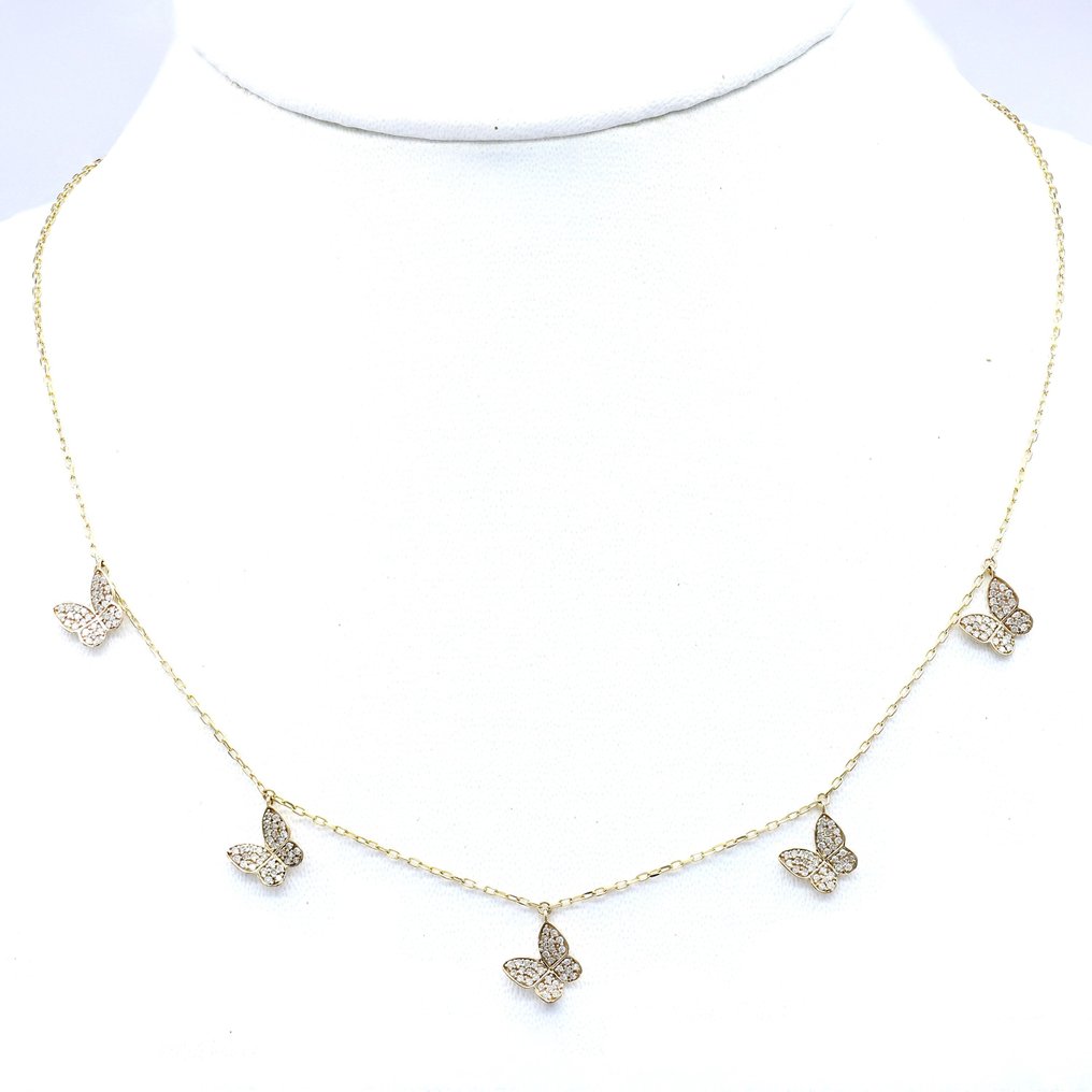 Halsband med hänge - 14 kt Gult guld -  0.40ct. tw. Diamant  (Natural) #1.2