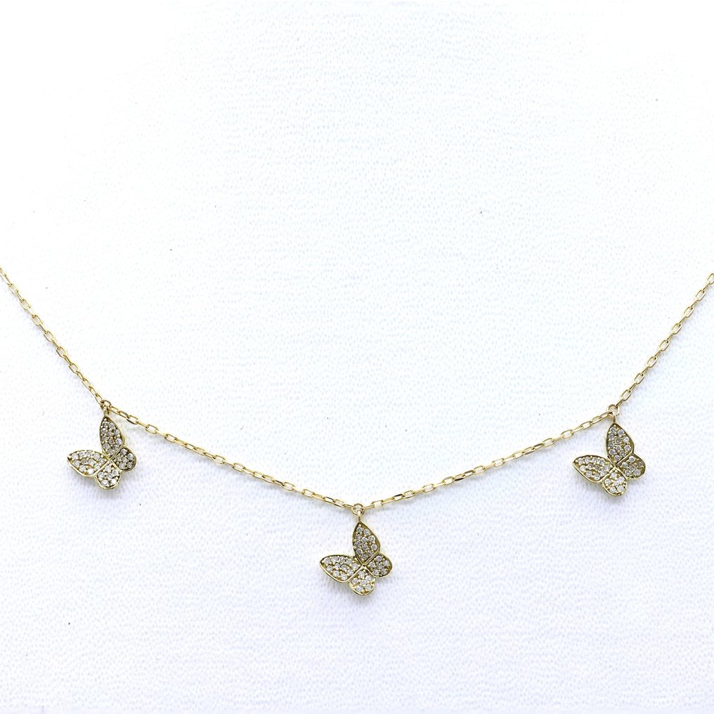Halsband med hänge - 14 kt Gult guld -  0.40ct. tw. Diamant  (Natural) #1.1