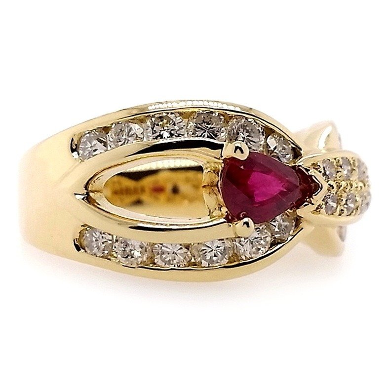 Ring Geel goud Robijn - Diamant  #1.2