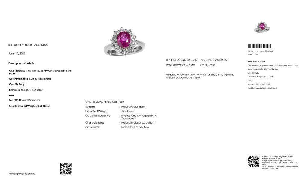 Ring Platina -  2.29ct. tw. Rubin - Diamant #2.1