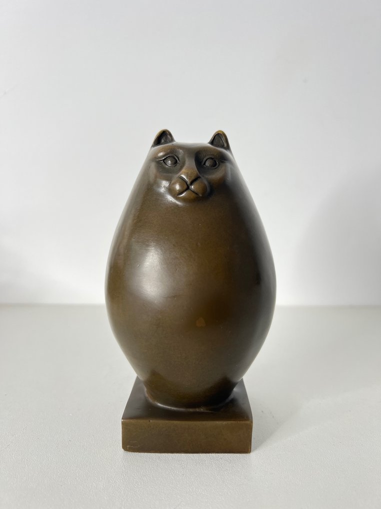 Botero (after) - 雕塑, Dikke poes - 14 cm - 黄铜色 #1.0