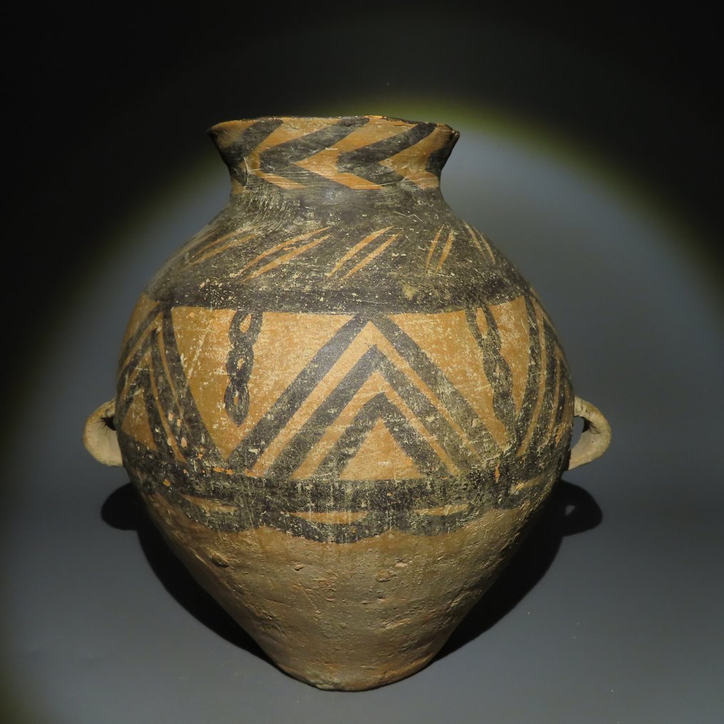 Antico cinese Terracotta Vaso a vaso globulare. Con il test TL Neolitico, c. 2655-2330 a.C. 26 cm H. Licenza di esportazione #1.1