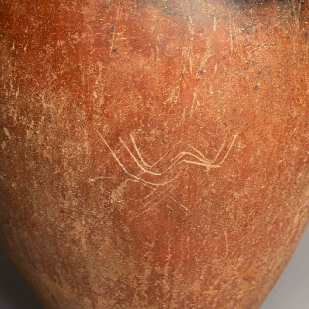 古埃及 陶瓷 帶有標記（水）的黑頂花瓶。，Naqada I，公元前 4000 - 3500 年。 19 公分高。 #1.2