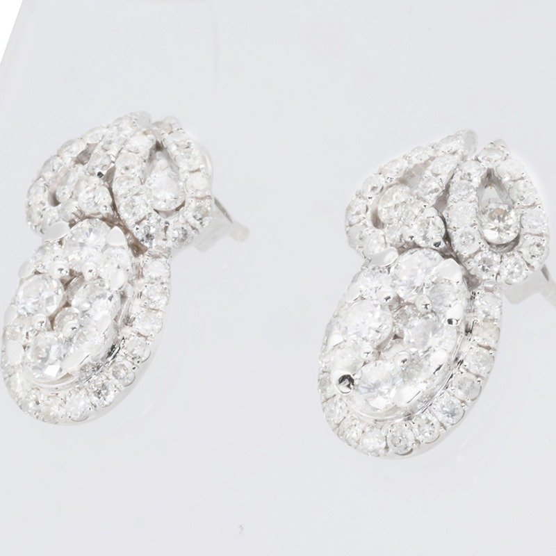 IGI Certificate. - 1.30 total carat weight of Natural Diamonds - 18 kt. White gold - Earrings - 1.30 ct Diamond #1.2