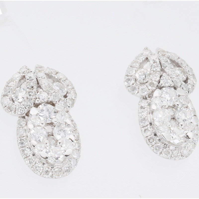 IGI Certificate. - 1.30 total carat weight of Natural Diamonds - 18 kt. White gold - Earrings - 1.30 ct Diamond #2.1