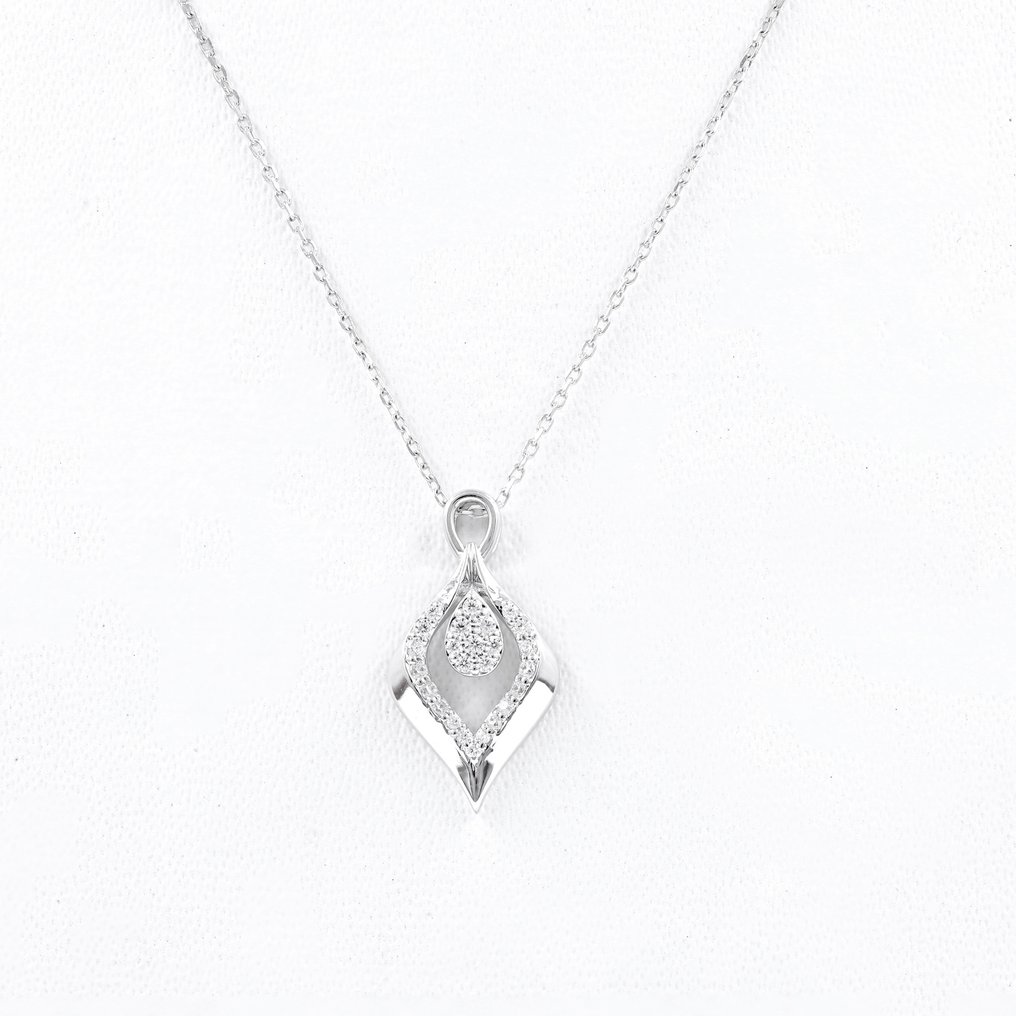 18 karaat Witgoud - Collier met hanger - 0.15 ct Diamant #1.1