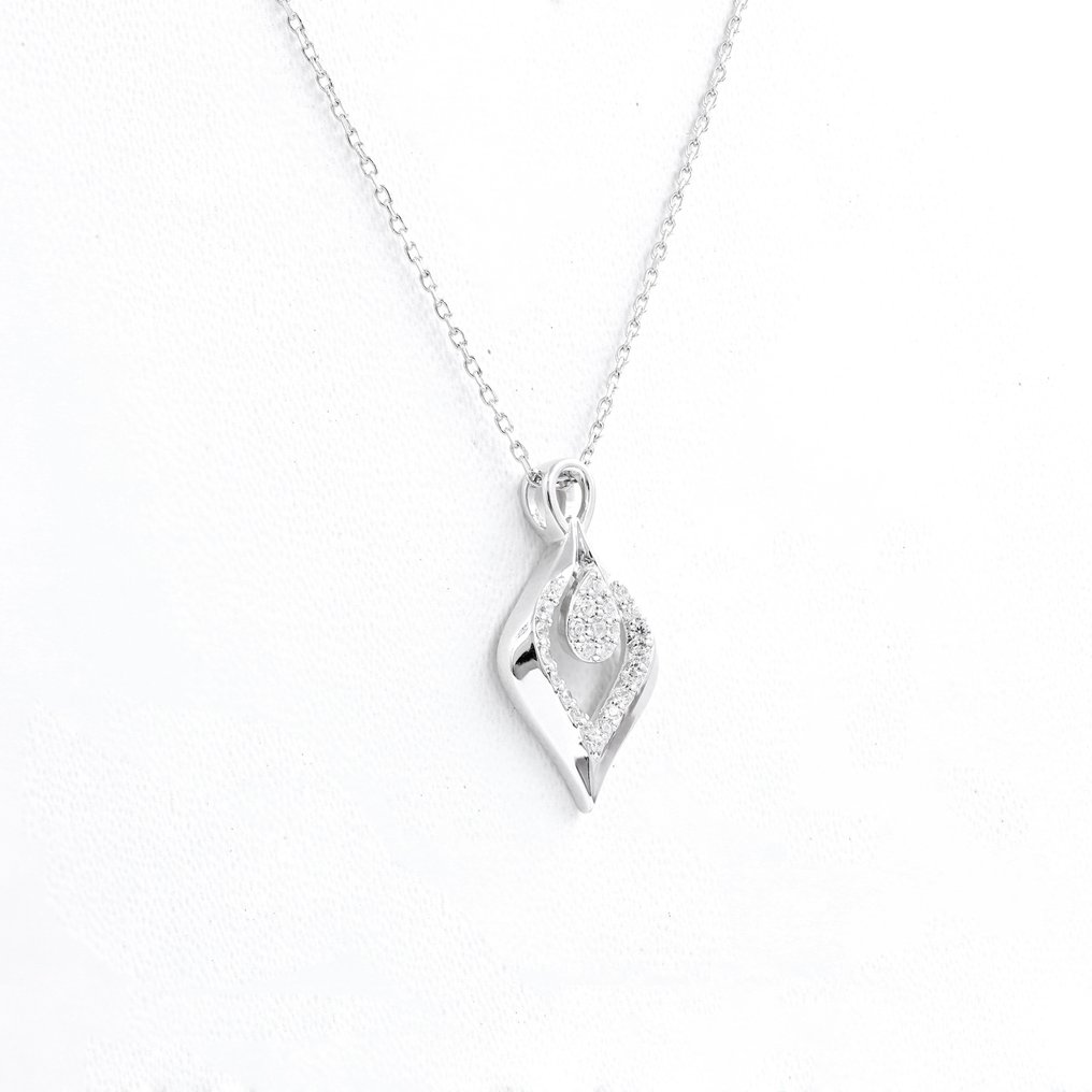 18 karaat Witgoud - Collier met hanger - 0.15 ct Diamant #2.1