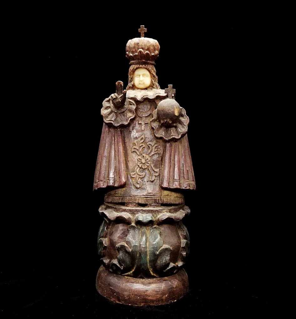 Γλυπτό, Enfant Jésus de Prague - XIX ème - 40.5 cm - Ξύλο, Αλαβάστρο #1.0