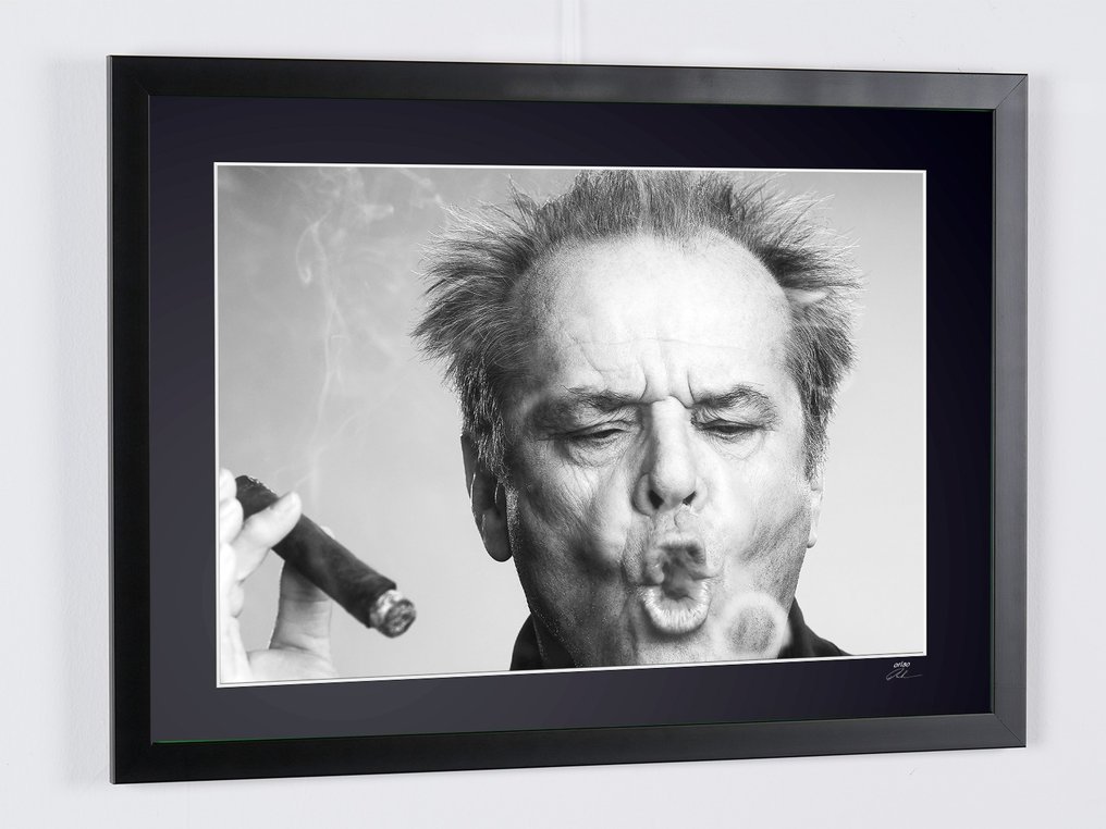 Jack Nicholson (with cigar) - Fine Art Photography - Luxury Wooden Framed 70X50 cm - Limited Edition Nr 07 of 30 - Serial ID 20508 - - Original Certificate (COA), Hologram Logo Editor and QR Code #2.3