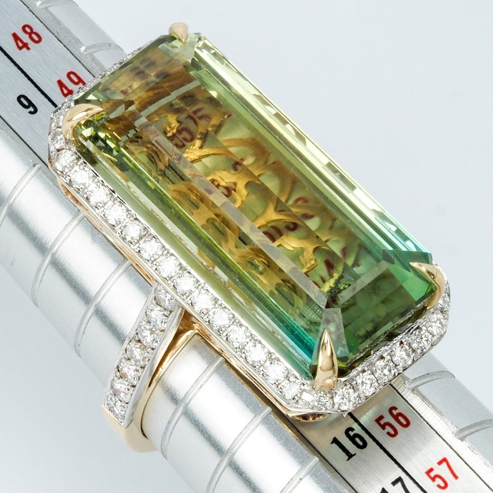"Lotus Lab" - Rich (Bi-Color) Tourmaline (23.89) Cts & Diamond Combo - Pierścionek - 14-karatowe Białe złoto, Żółte złoto #2.1