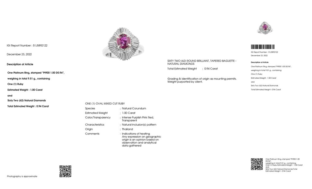 Bague Platine -  1.94ct. tw. Rubis - Diamant #2.1