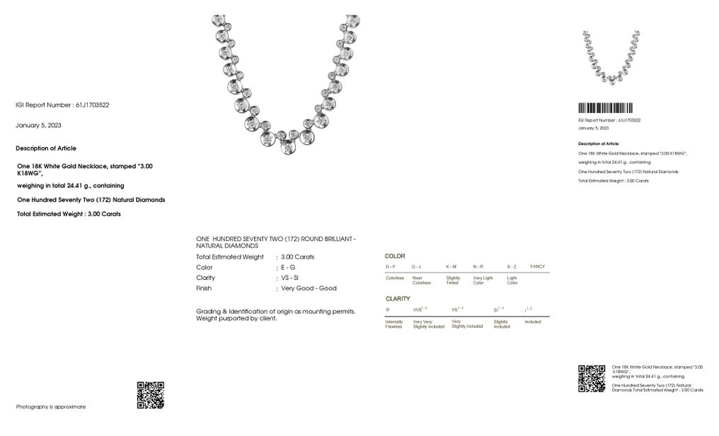 Colier - 18 ct. Aur alb -  3.00ct. tw. Diamant  (Natural) #2.1