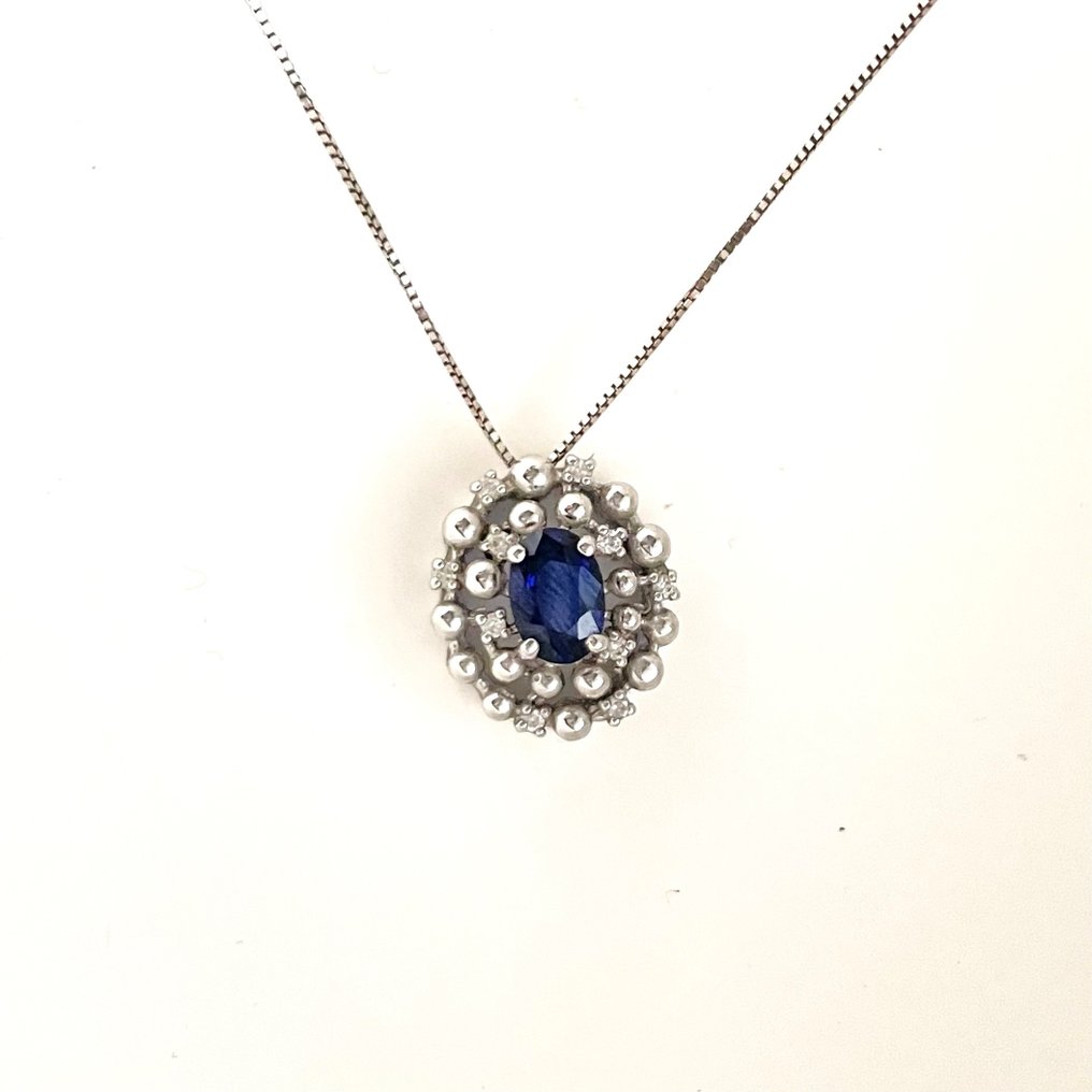 Bliss - 18 kt. White gold - Necklace - 0.60 ct Sapphire - Diamonds #1.1