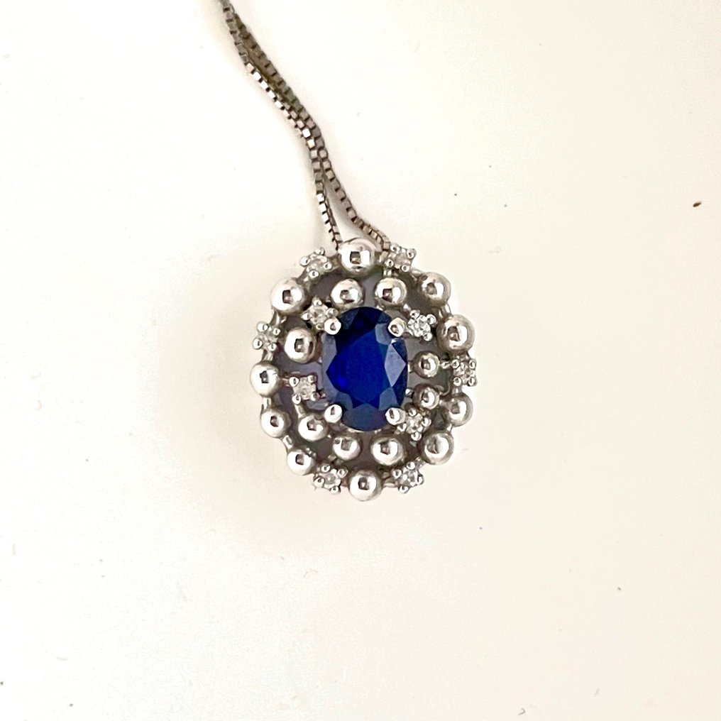 Bliss - 18 kt. White gold - Necklace - 0.60 ct Sapphire - Diamonds #1.2