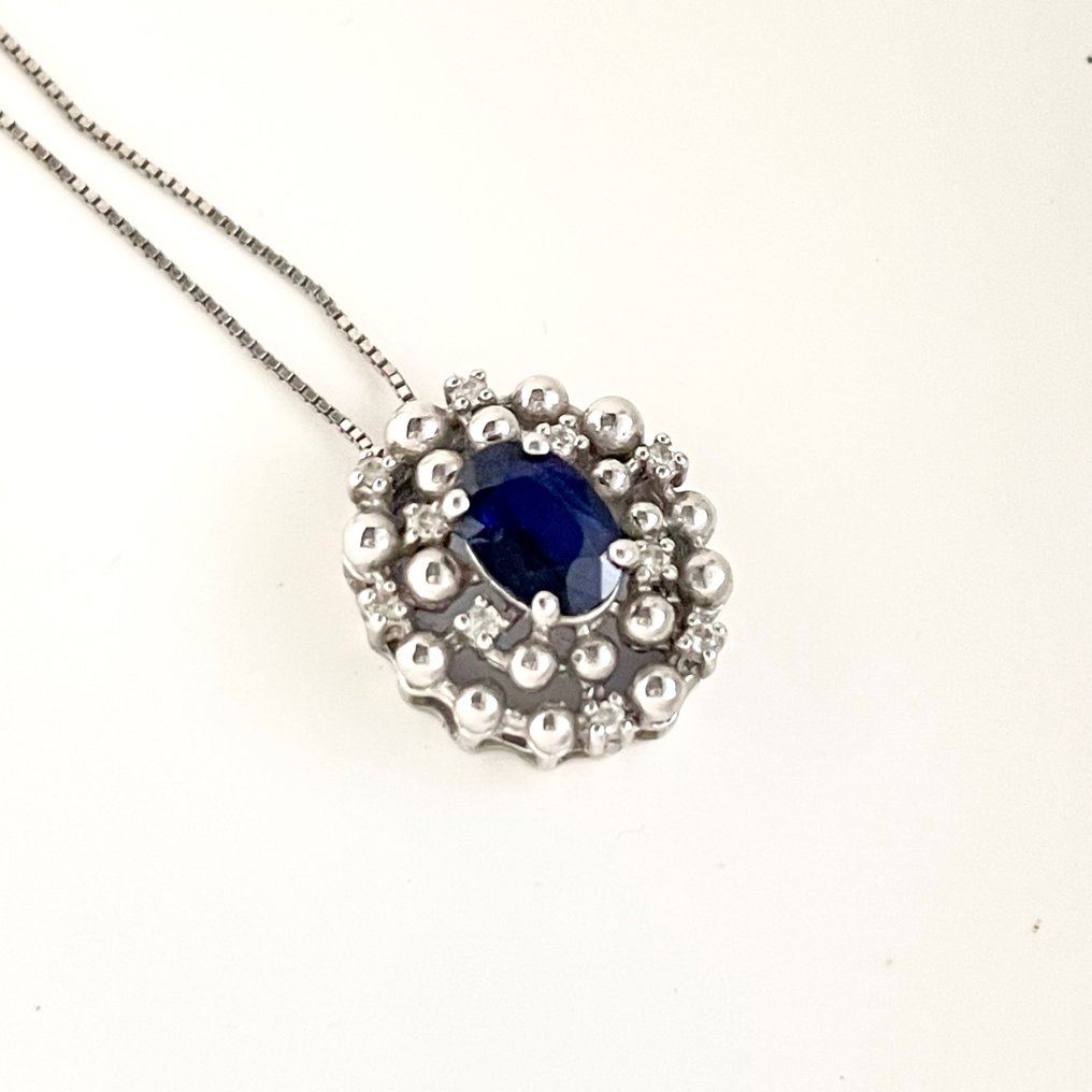 Bliss - 18 kt. White gold - Necklace - 0.60 ct Sapphire - Diamonds #2.1