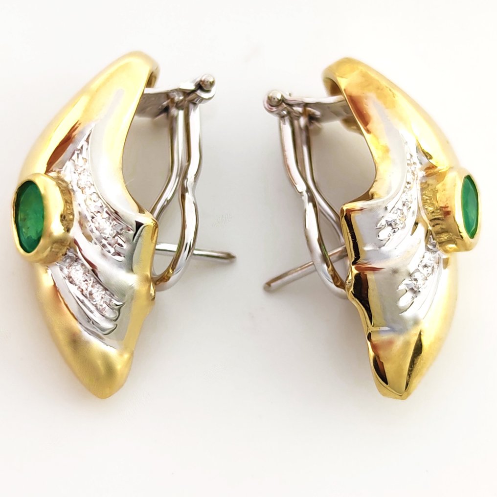 耳環 - 18 克拉 白金, 黃金 -  0.20ct. tw. 鉆石 - 祖母綠 #1.2