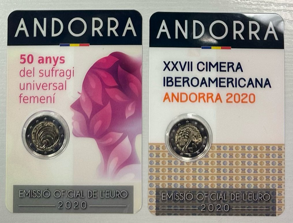 Ανδόρρα. 2 Euro 2020 "Année de la Femme" + "Sommet Ibéro-américain" (2 coincards)  (χωρίς τιμή ασφαλείας) #1.1