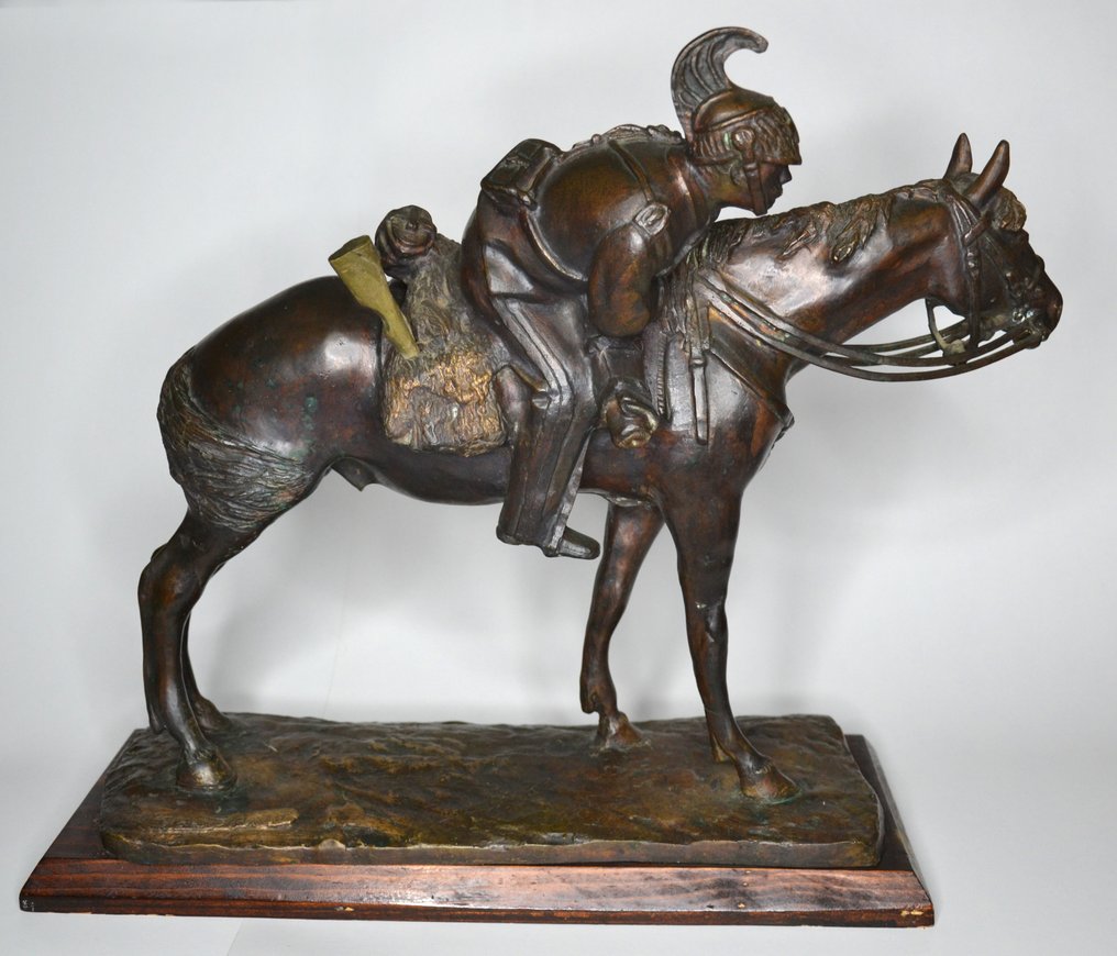 Dal modello di Francesco Ferruccio Crespi (1861-1891) - Possibilmente Fonderia Artistica di Politano Romano - Skulptur, Savoyer Lanzenreiter (1) - Bronze (patiniert) - Anfang des 20. Jahrhunderts #1.1