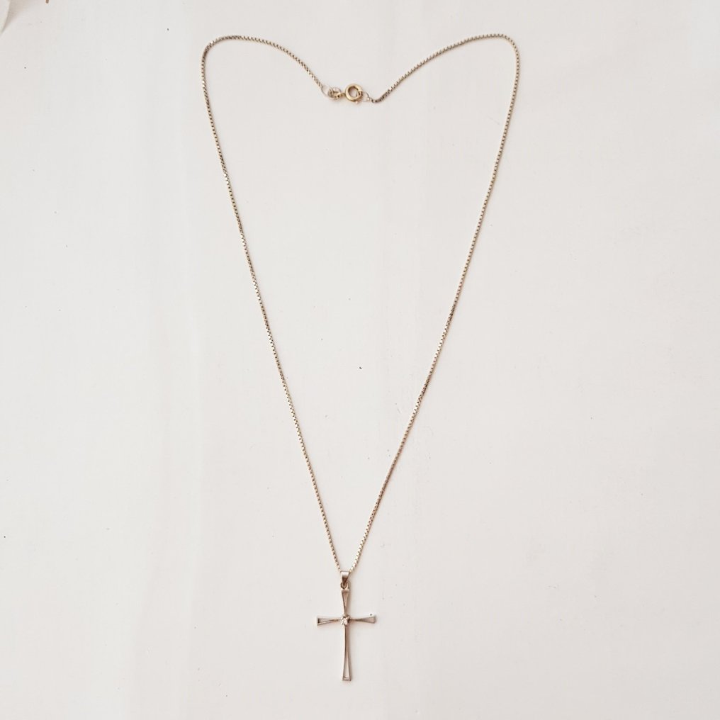 吊墜頸鏈 - 18 克拉 白金 鉆石 (天然)  #2.1