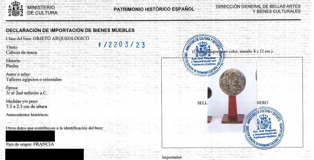 Αρχαία Αιγυπτιακή Πέτρα Κεφαλή ράβδου. Π. Προ-δυναστικός, Nagada II – III, 3600 – 3100 π.Χ. 6,5 εκ. ύψος. Ισπανική άδεια #3.2