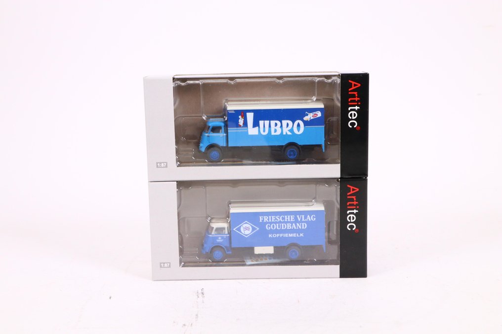 Artitec H0 - 487.030.02/487.032.13 - Οχήματα τρένων μοντελισμού (2) - Δύο φορτηγά DAF, 'Lubro' και 'Friesche Vlag'. #1.0