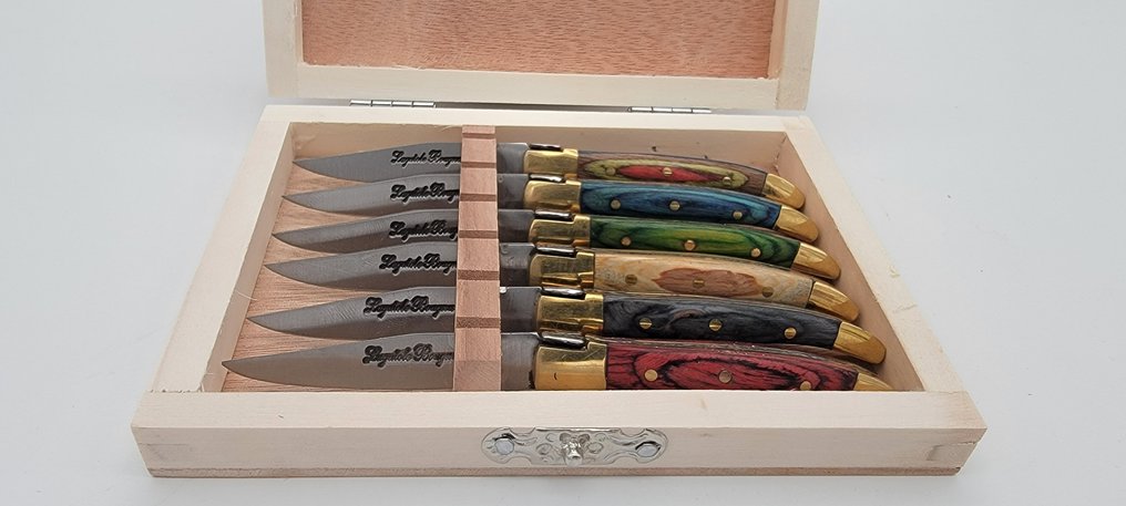 Laguiole Bougna - Ensemble de couteaux de table (6) - Bois, Laiton - Pic - Apéritif #2.1