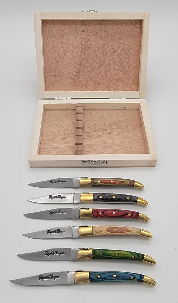Laguiole Bougna - Ensemble de couteaux de table (6) - Bois, Laiton - Pic - Apéritif #3.2