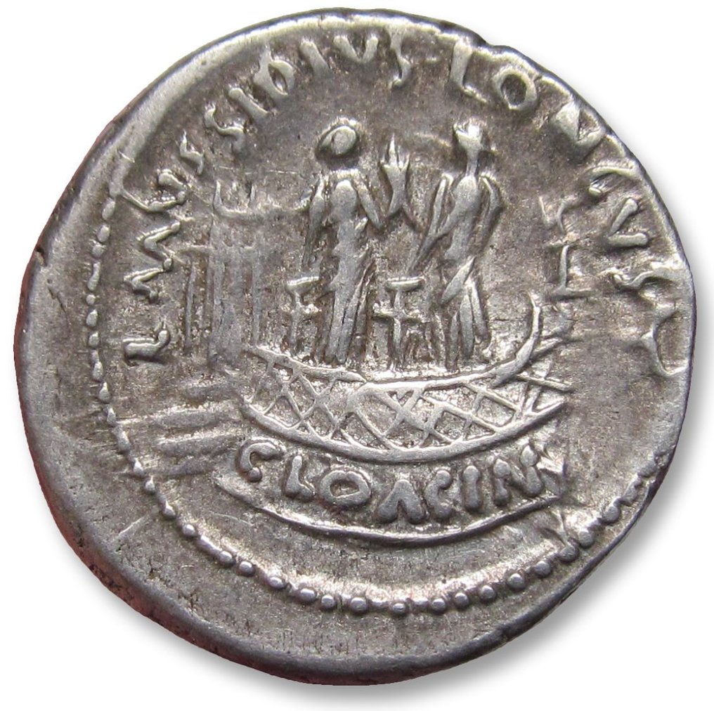 羅馬共和國. L. Mussidius Longus, 42 BC. Denarius Rome mint - Shrine of Venus Cloacina - #1.2