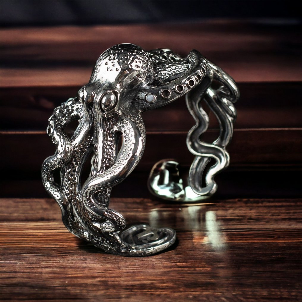 Bracciale in Argento 925 Scheletro completo con cranio - Octopus - Polipo - Piovra - 68 mm - 38 mm - 70 mm - (1) #2.1