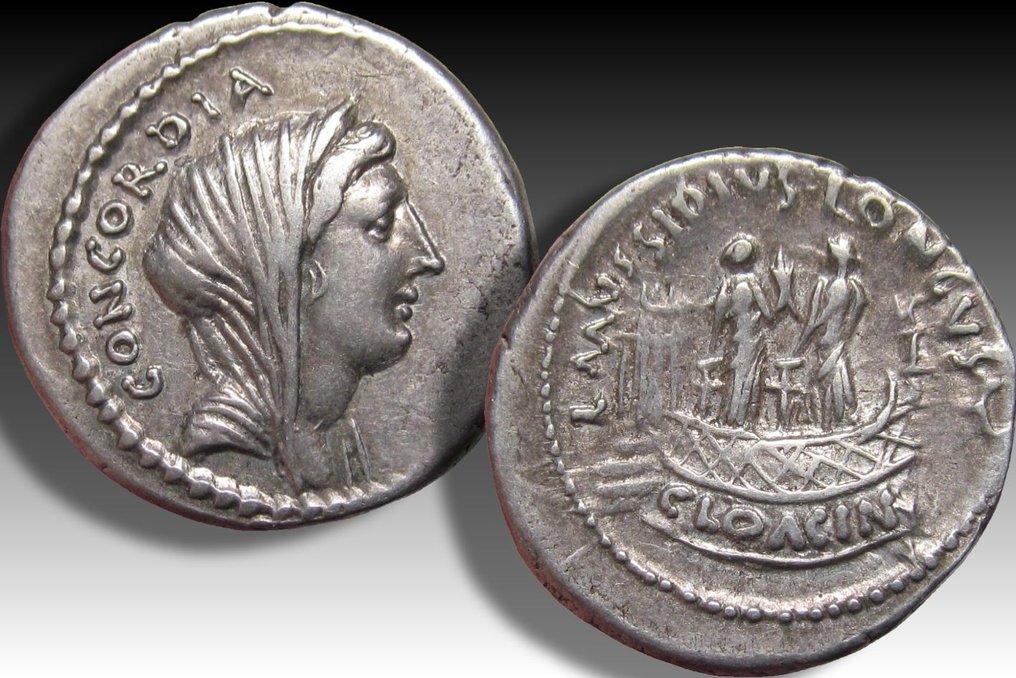 Rooman tasavalta. L. Mussidius Longus, 42 BC. Denarius Rome mint - Shrine of Venus Cloacina - #2.1