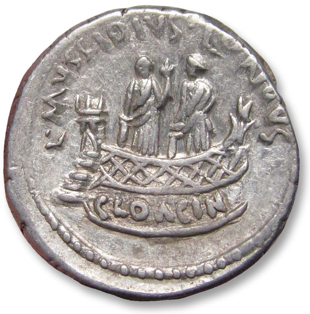 罗马共和国. L. Mussidius Longus, 42 BC. Denarius Rome mint - Shrine of Venus Cloacina - #1.2