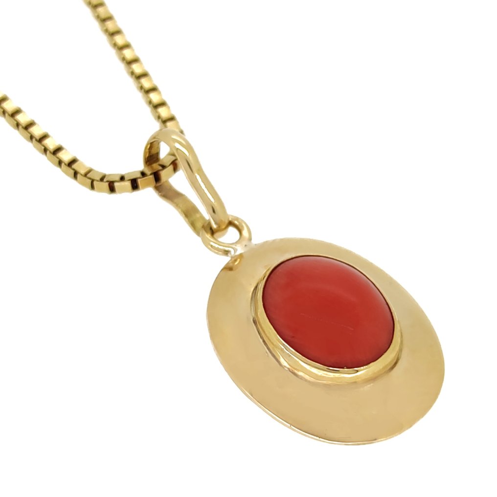 Necklace with pendant - 18 kt. Yellow gold Coral #1.1