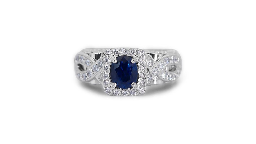 Ring - 18 kt. White gold -  3.27ct. tw. Sapphire - Diamond - amazing ring #3.2