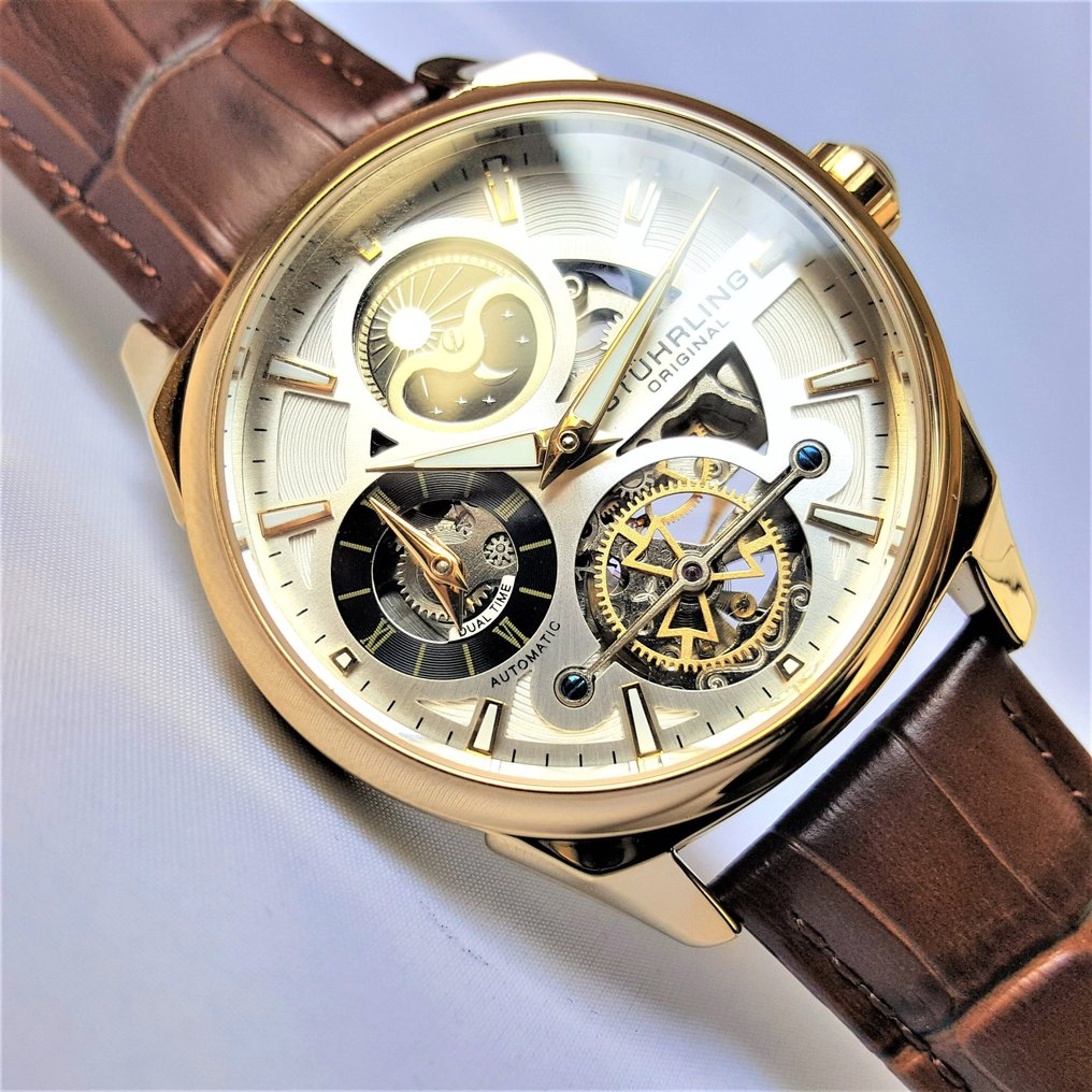 Stührling Original - Automatic - Moon - Dual Time - Open Heart - Gold - New - 没有保留价 - 男士 - 2025 #1.0
