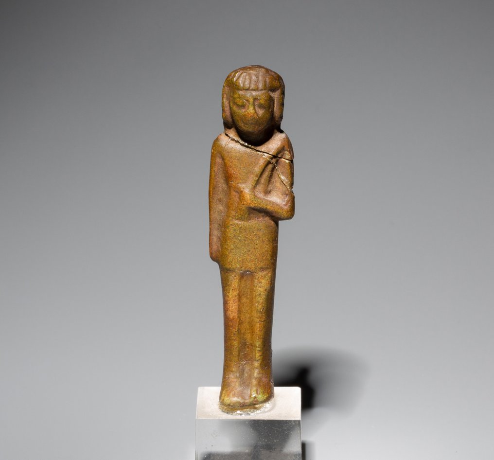 Ancient Egyptian Faience Shabti foreman or server figure. Late Period, 664 – 323 BC. 6.4 cm H. #1.1