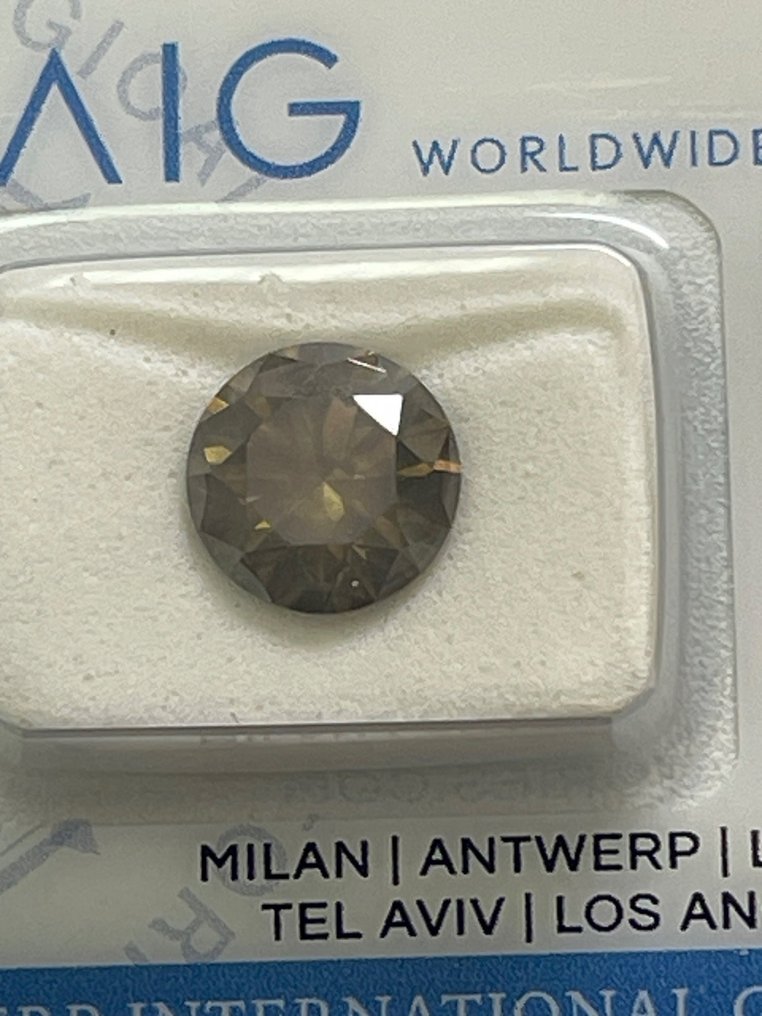1 pcs Diamant - 3.02 ct - Rund - Fancy Deep Yellowish Brown - SI2 #1.1
