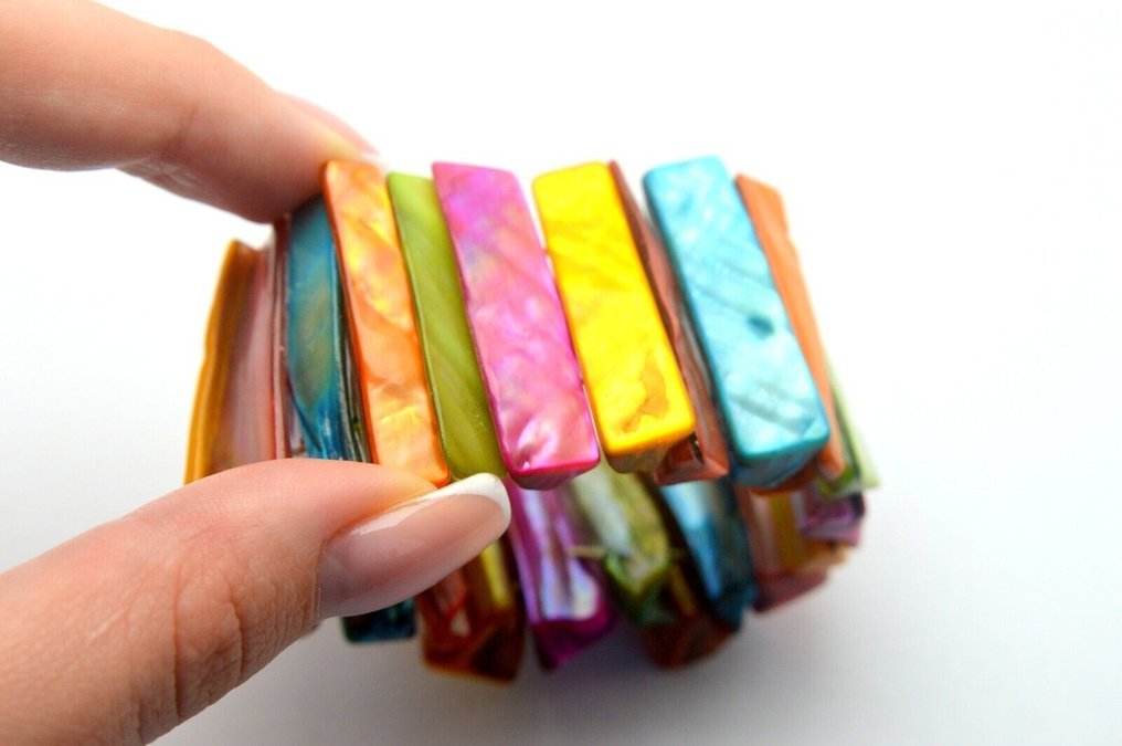 Natural Mother of Pearl Shell, rainbow color - Bracelet #4.3