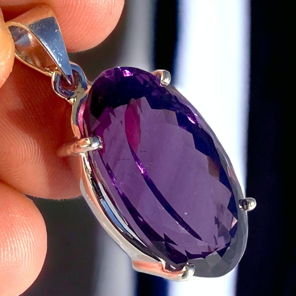 85 克拉 - 超品质玻利维亚紫水晶 - Anahi 矿，圣克鲁斯 925银吊坠 - 高度: 32 mm - 宽度: 19 mm- 16 g #1.2