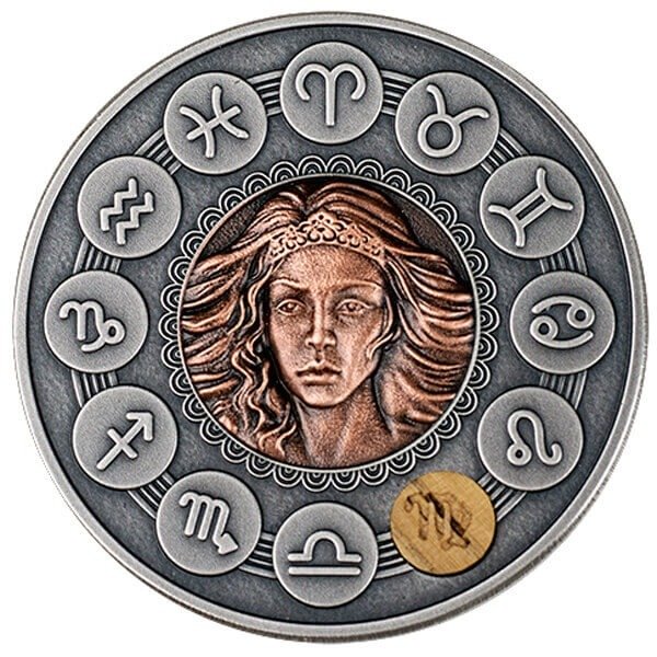 Niue. 1 Dollar 2019 Virgo - Zodiac Signs - Antique Finish, 1 Oz (999)  (Ingen reservasjonspris) #1.1