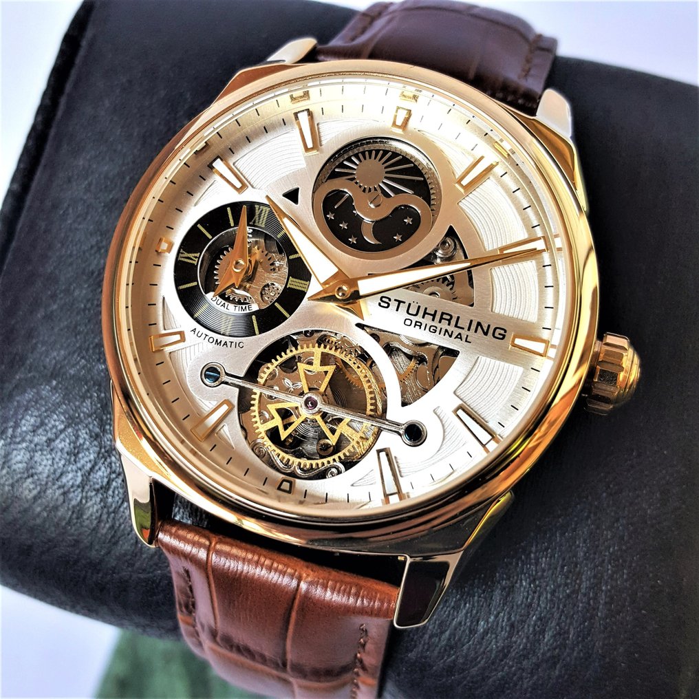 Stührling Original - Automatic - Moon - Dual Time - Open Heart - Gold - New - 没有保留价 - 男士 - 2025 #2.1
