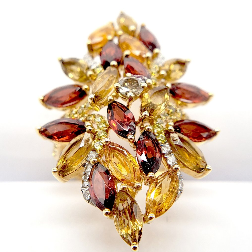 14 克拉 黃金 - 戒指 - 石榴石、黃水晶、白蘭地石英、藍寶石、鑽石 #2.1