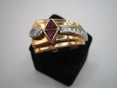 Ring - 18 kt Gult guld, Vitguld Art Deco diamanter handgjorda #1.1