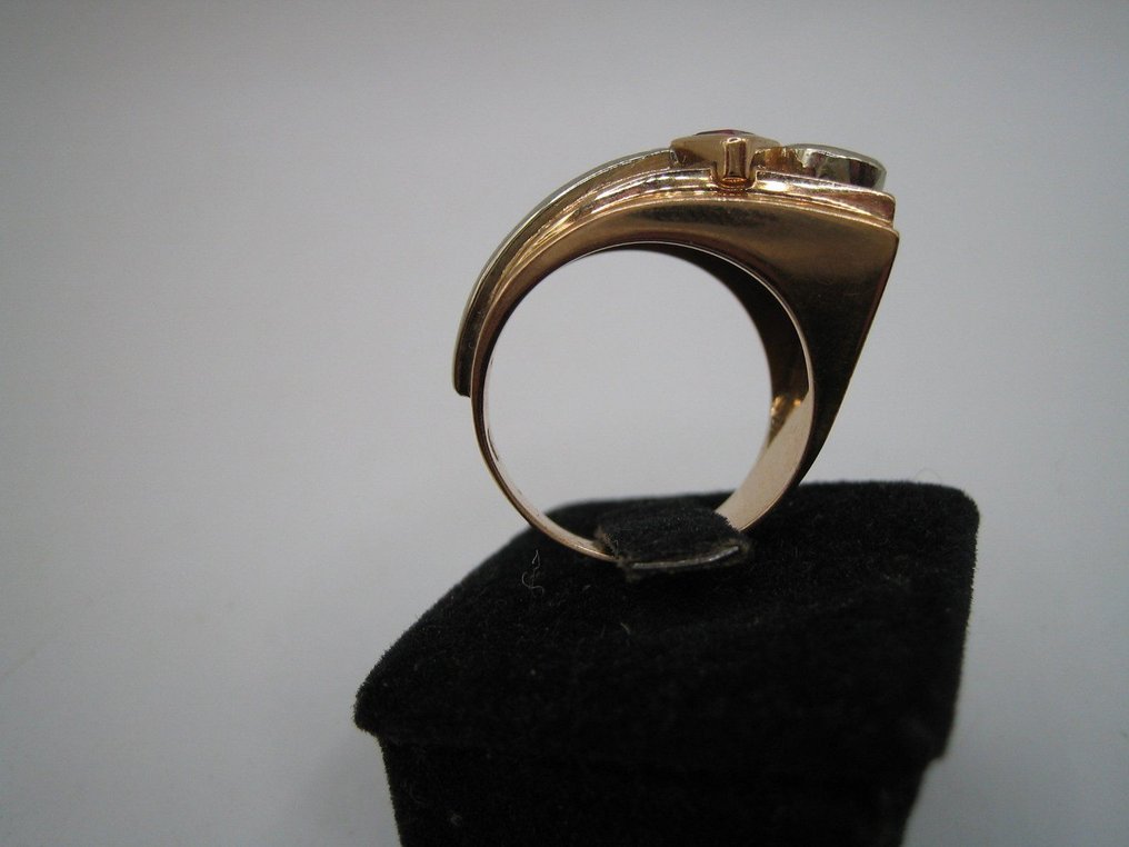 戒指 - 18 克拉 黃金, 立體主義戒指 1940 年明亮紅寶石獨特大重 #3.2