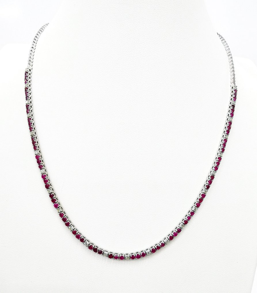 Necklace - 14 kt. White gold Ruby - Diamond #1.1