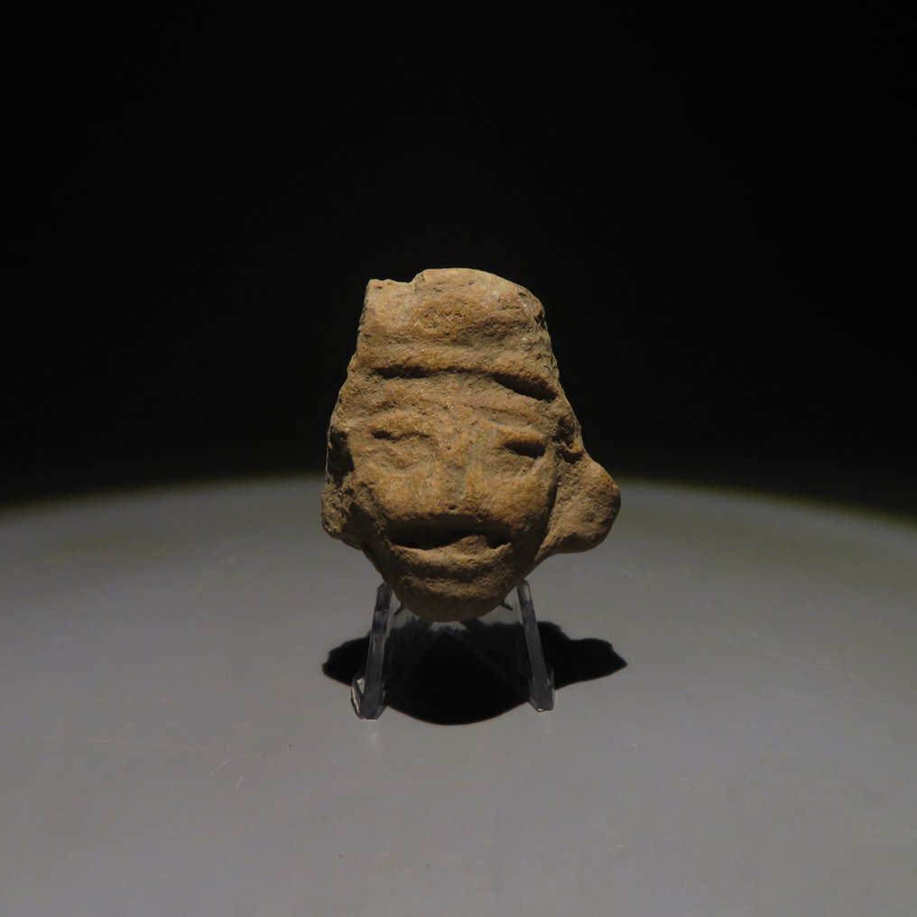 Mayan TeracotÄƒ Figura capului. ca. 300-600 d.Hr. 4,7 cm. Licență de import spaniolă. #1.2