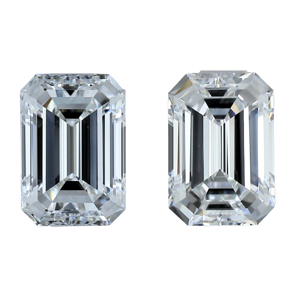 2 pcs Diamant  (Natur)  - 2.14 ct - Smaragd - D (farveløs), E - VS1, VVS2 - Gemological Institute of America (GIA) #3.1