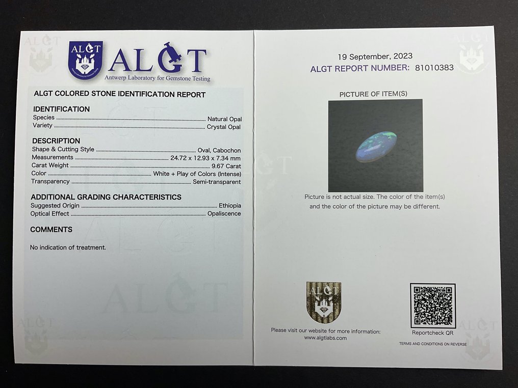 Opale - 9.67 ct - Antwerp Laboratory for Gemstone Testing (ALGT) #3.2