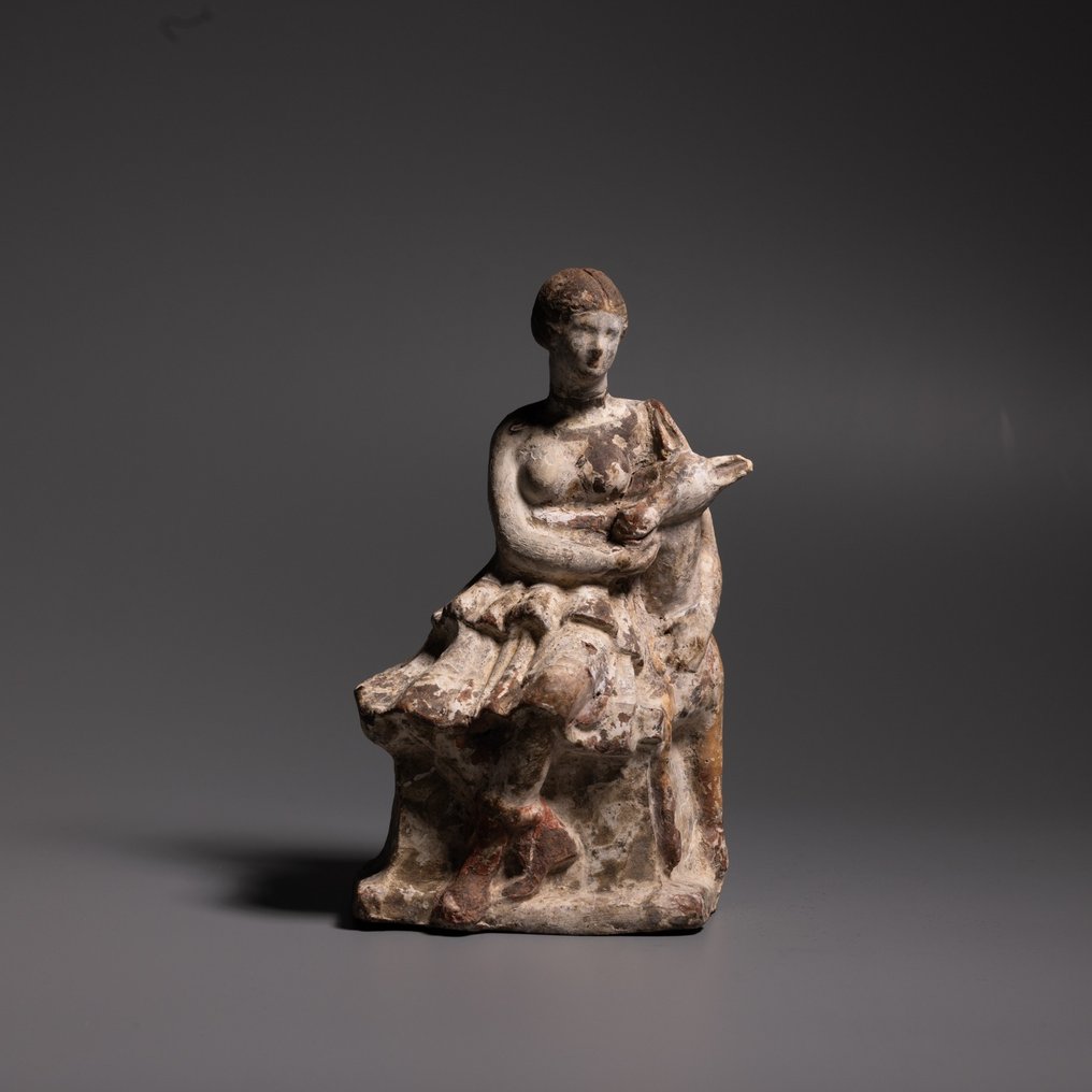 Oldtidens Hellas, mykensk Terrakotta Fin tanagra-figur gudinne Artemis med et rådyr. 3. - 4. århundre f.Kr. 15,5 cm H. Eks. SOTHEBYS. #2.1