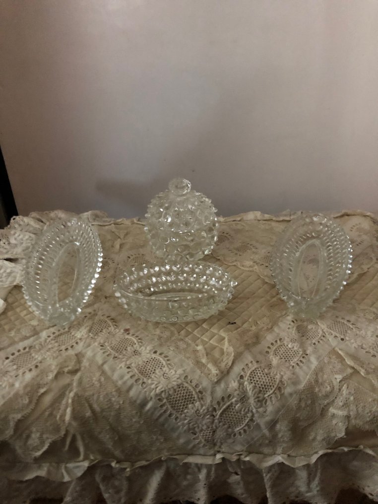 Tampo de sanita (6) - Conjunto completo de penteadeira composto por seis objetos de vidro de Murano transparente soprado #2.1